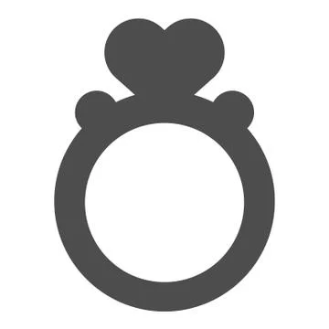 Ring with heart shaped gemstone solid icon. Engagement ring with heart vector Stock Illustration