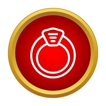 Ring icon on red circle with gold border Stock Illustration