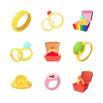 Ring icon set, cartoon style 스톡 일러스트