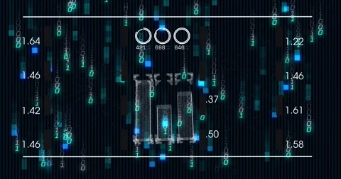 Ring indicators cycling and binary stream initiating prism morphing into towers Video stock 331713485