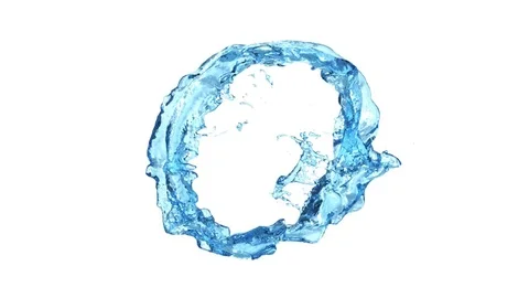 Ring of light blue water transforms into drop - on white, + alpha (FULL HD) Video stock 76625503