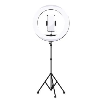 Ring Light With Cell Phone On Tripod Vector Stock Illustration