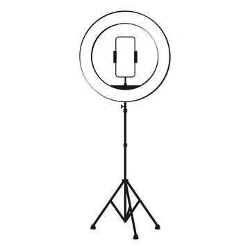 Ring Light With Cell Phone On Tripod Black Silhouette Vector Stock Illustration