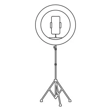 Ring Light With Cell Phone On Tripod Vector Outline Stock Illustration