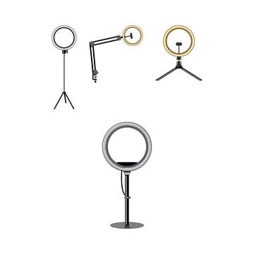 Ring light equipment collection for content creation Stock Illustration