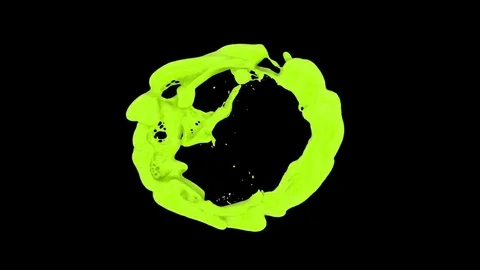 Ring of light green paint transforms into drop, on black, + alpha (FULL HD) Video stock 76432150