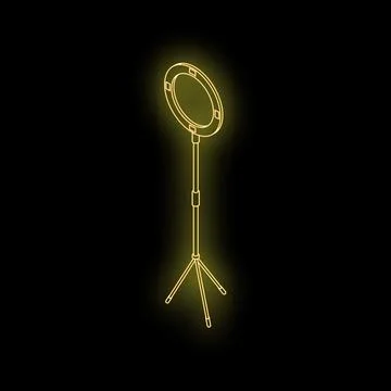 Ring light on tripod illuminating dark background Stock Illustration