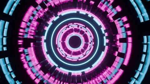 Ring lights moving inside a cylinder whose parts disappear Stock Footage 320618254