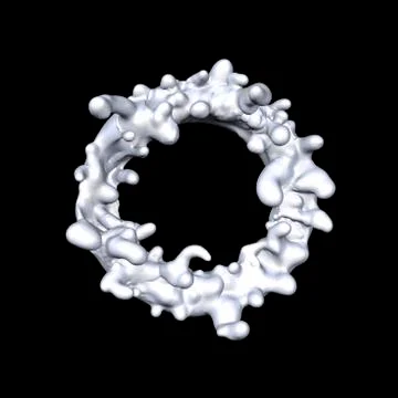 Ring of liquid on a black background. Abstract image of spray and liquid. Foa Ilustração Stock