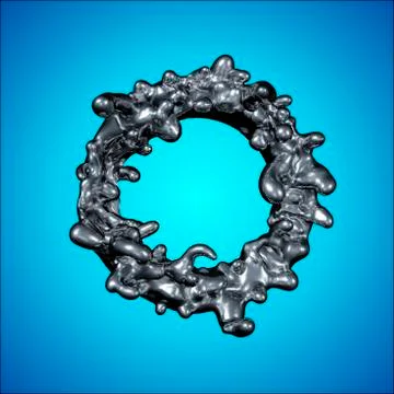 Ring of liquid on a blue background. Abstract image of spray and liquid. Meta Stock Illustration