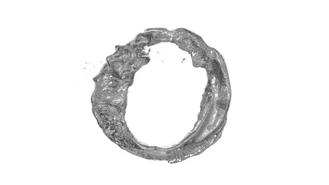 Ring of liquid metal splashing and flowing, isolated on white + alpha (FULL HD) Video stock 80968733
