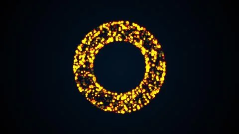 Ring of many flashing colored particles, computer generated. 3d rendering of art Illustrazione stock