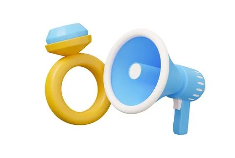 Ring megaphone speaker 3d render illustration in minimal cartoon style isol.. Stock Illustration