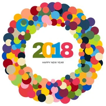 Ring of multi-colored circles and the inscription Happy New Year 2018 inside 스톡 일러스트