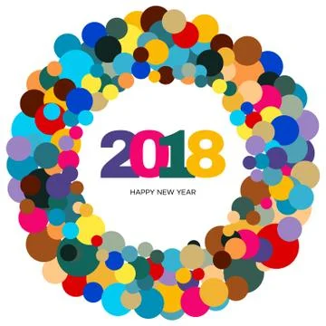 Ring of multi-colored circles and the inscription Happy New Year 2018 inside 스톡 일러스트