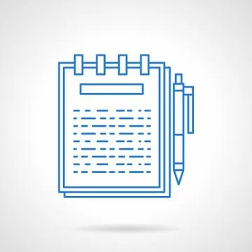 Ring notebook flat blue line vector icon. Stock Illustration