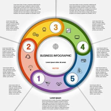 Ring numbered template with text area on five positions Stock Illustration