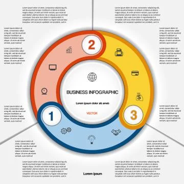 Ring numbered template with text area on three positions Stock Illustration
