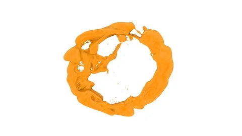 Ring of orange paint transforms into drop, on white, + alpha (FULL HD) Video stock 76433523