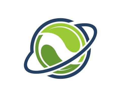 Ring planet with circular green leaf inside Stock Illustration