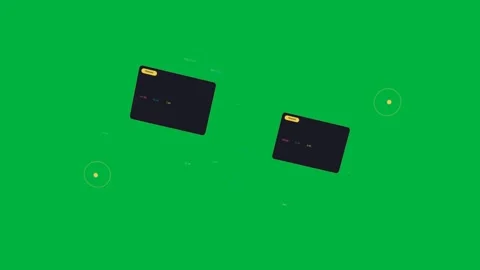 Ring pulsing, two panels rotating and sending pink particles, showing data on Stock Footage 329572998