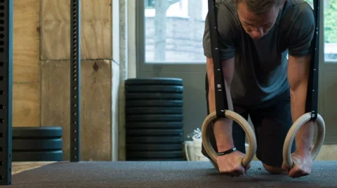 Ring Push Ups at a Crossfit Affiliate in Amsterdam Stock-Footage 40035599