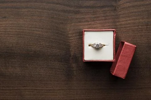 Ring in the red box on the table Stock Photos