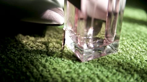The ring rests on the perfume bottle, and the bride's two shoes are behind it Vidéo 249010560