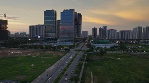 Ring Road 2.5 Through Tay Ho Tay Urban Area in Hanoi at Sunset Stock Footage 342275035