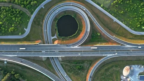 Ring road on the freeway, traffic on the road, many branches on the road Stock Footage 225663897