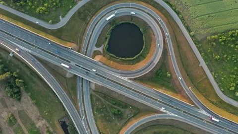 Ring road on the freeway, traffic on the road, many branches on the road Stock Footage 227783125