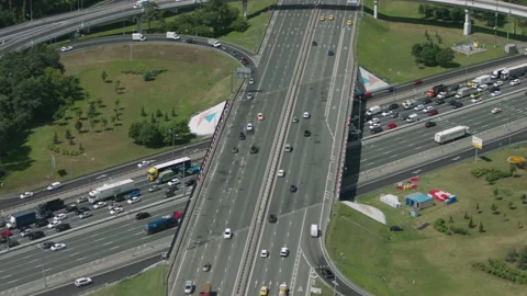 Ring road junction with road bridges, roundabouts, intersections of modern Stock Footage 233787327