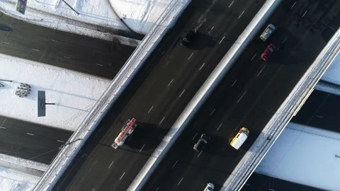 Ring road in winter. Traffic movements during rush hour. Kyiv. Ukraine. Stock Footage 232006705
