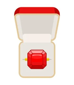 Ring with Ruby. Open box for jewelry. Illustration for betrothal. Wedding rin 스톡 일러스트