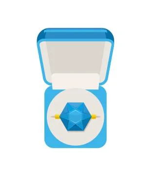 Ring with sapphire in box top view. Jewel isolated. expensive jewelry topaz Stock Illustration