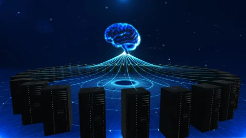 Ring server data upload to AI brain cloud Stock Footage 318570108