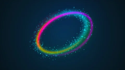 Ring shape from rainbow lines and colored luminous particles. 3d render computer Stock Footage 121653863