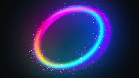 Ring shape from rainbow lines and colored luminous particles. 3d render computer Stock Footage 130970618