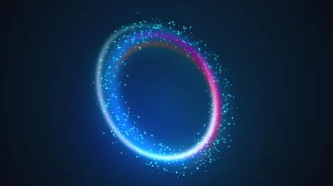 Ring shape from rainbow lines and colored luminous particles. 3d render computer Stock Illustration