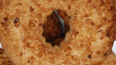 A Ring Of Shortbread Cookies With Peanuts Rotating. Top View. Close Up. Macro. 4 Stock Footage 235481143