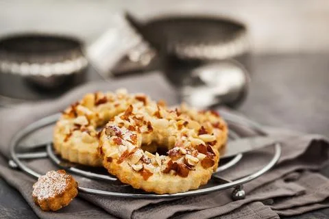 Ring shortbread cookies with peanuts on top Stock Photos
