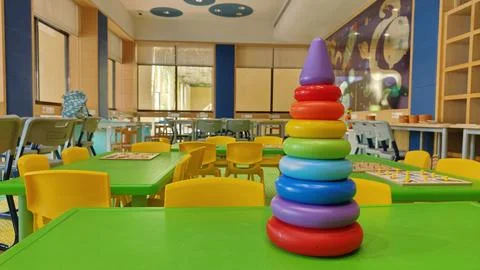Ring stack for toddlers to play in the class room of nursery kidergarten. sittin Stock Photos