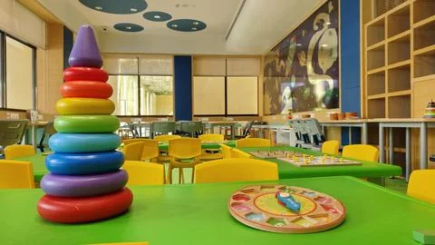 Ring stack for toddlers to play in the class room of nursery kidergarten. sittin Stock Photos