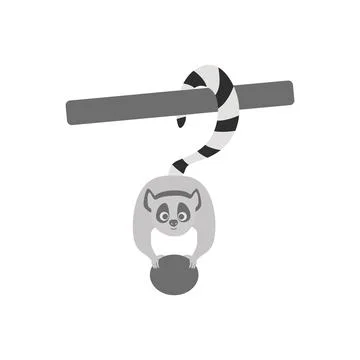 Ring-tailed lemur. Isolated wild ape with long striped tail. Cute primate mammal Stock Illustration