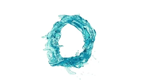 Ring of turquoise turbulent water transforms into drop - on white, + alpha Video stock 78724737