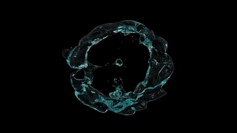 Ring of turquoise water transforms into drop - on black, + alpha (FULL HD) Video stock 76627950