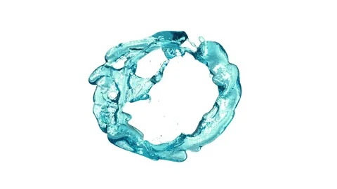 Ring of turquoise water transforms into drop - on white, + alpha (FULL HD) Stock Footage 76643622