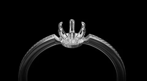 Ring without Diamond on a black background. 3d render Stock Illustration