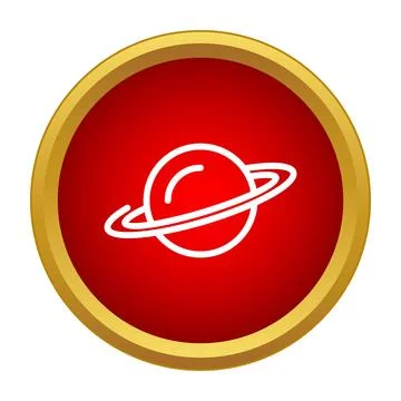 Ringed planet icon on red round button 库存插图