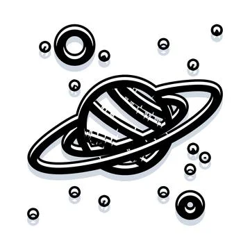 Ringed planet orbiting in outer cosmos space Illustrazione stock